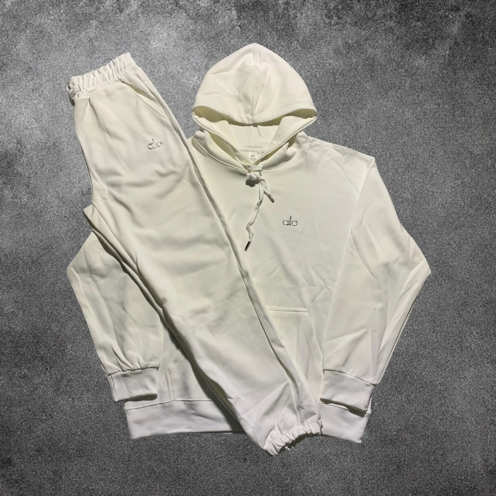 Alo Yoga Accolade Hoodie Sweatpants Set White Small Cuffed Sweats Tracksuit S EX